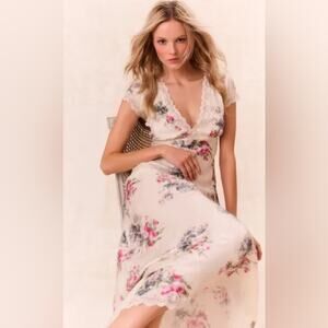 NWT LOVESHACKFANCY THEODORE PRINTED MAXI DRESS FRENCH IVORY Size 6 Slip Dress